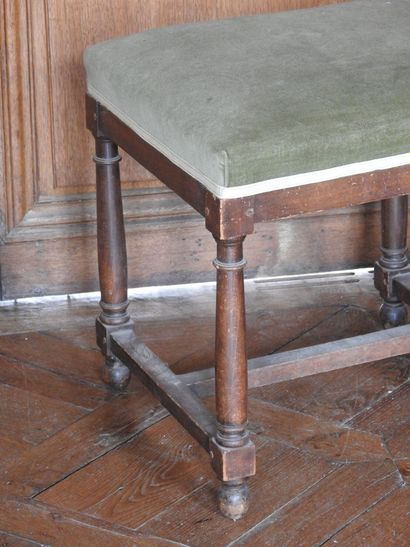Walnut stool with four baluster feet joined...