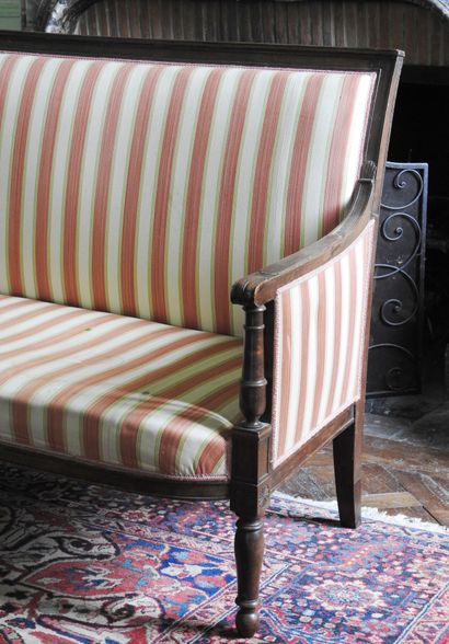 Sofa in molded and carved natural wood, baluster...