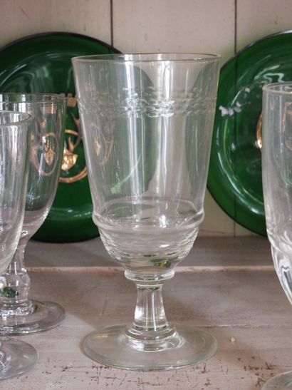 Meeting of six blown glass stemmed glasses...