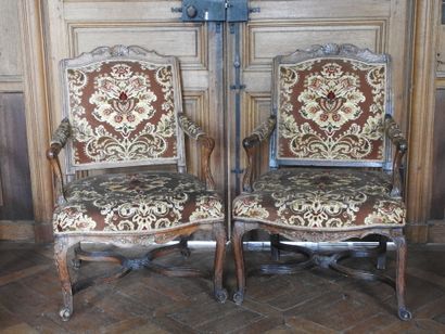 Pair of flat-backed armchairs in natural...
