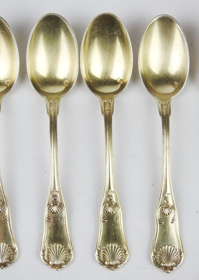 Suite of twelve silver tea spoons gilded,...