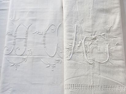 Four Large Linen Sheets figured AJ - HC -...