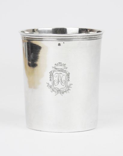 Large straight silver tumbler. Monogrammed...
