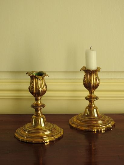 Pair of gilt bronze toilet candlesticks in...