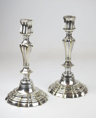 Pair of silver plated bronze candlesticks...