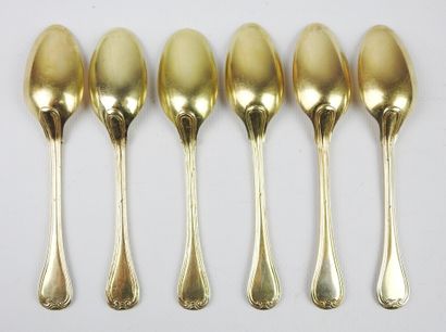 Suite of six small spoons in gilded silver,...