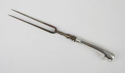 Two pronged steel fork and silver dagger...