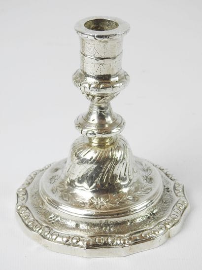 Pair of silver plated bronze desk candlesticks,...