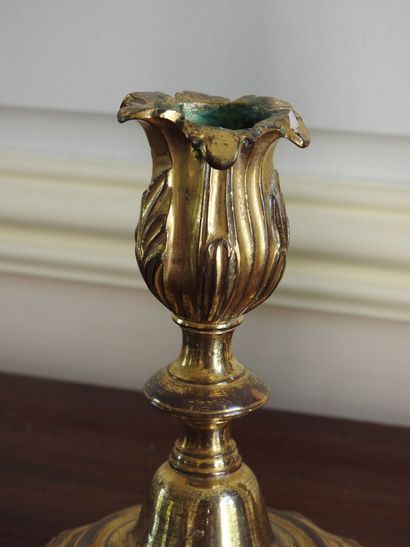 Pair of gilt bronze toilet candlesticks in...