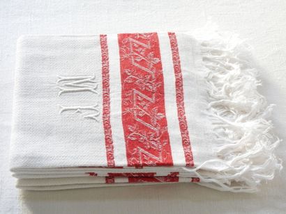 Six guest towels encrypted MF red border...