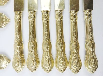 Rare silver gilt dessert set with rich decoration...