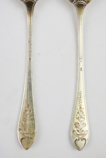 Suite of twelve small silver spoons gilded...