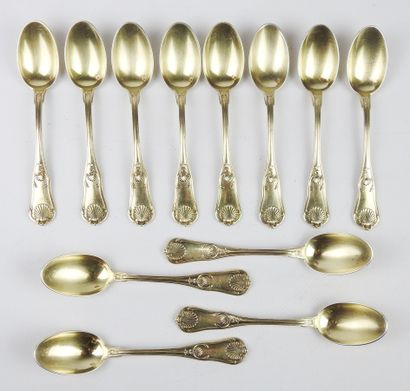 Suite of twelve silver tea spoons gilded,...