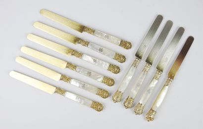 Suite of six gilt silver and mother-of-pearl...