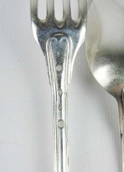 Suite of six silver flatware, Vieillard hallmark...