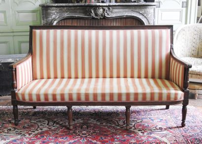 Sofa in molded and carved natural wood, baluster...