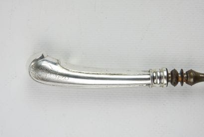 Two pronged steel fork and silver dagger...