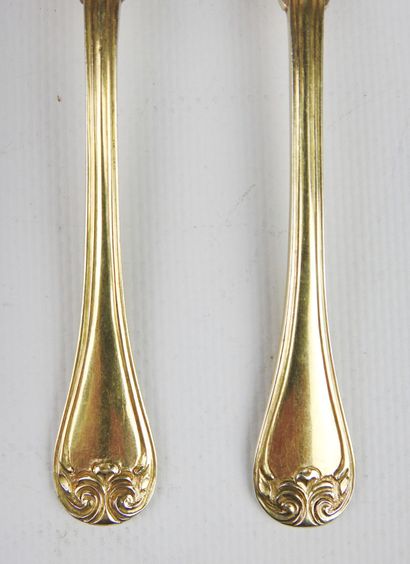 Suite of six small spoons in gilded silver,...
