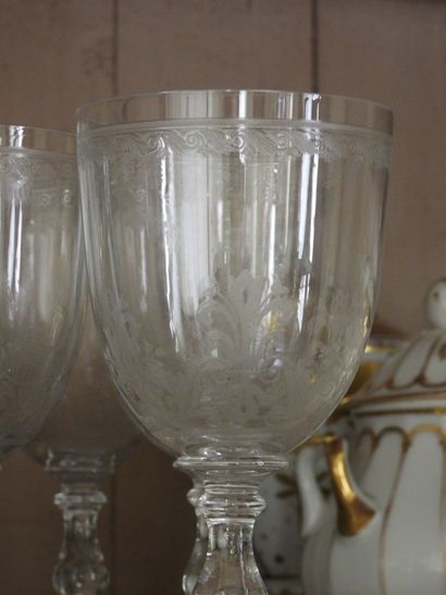 Suite of five crystal glasses with engraved...