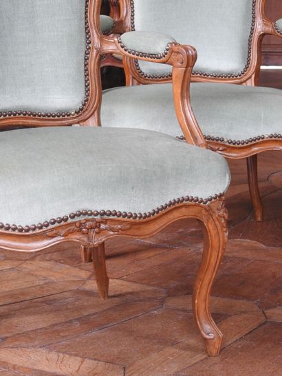 Suite of four armchairs cabriolets in natural...