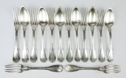 Suite of six silver flatware, Vieillard hallmark...
