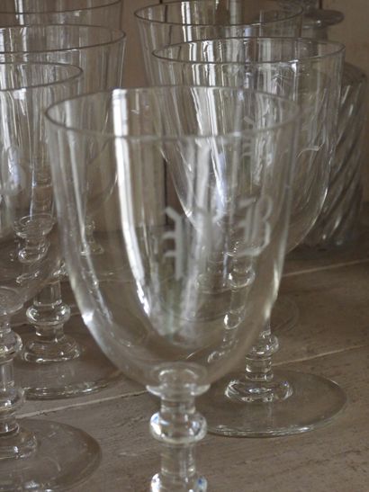 Suite of eight water glasses engraved P.B....