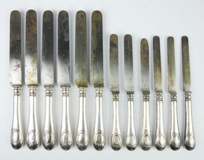 Suite of six large forged silver knives with...