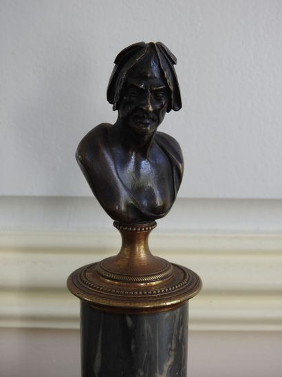 Pair of bronze busts with brown patina representing...