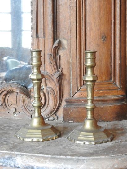 Pair of bronze candlesticks in the 17th century...