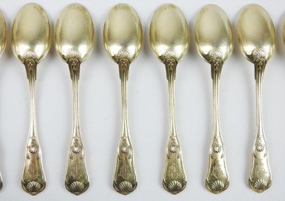 Suite of twelve silver tea spoons gilded,...