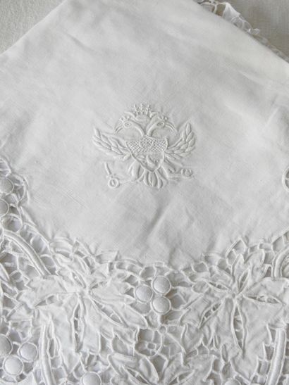 Two tablecloths - one damask of Flowers of...
