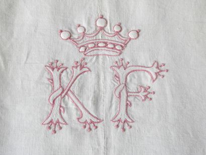 Large Linen Sheet with K.F. in red and white...