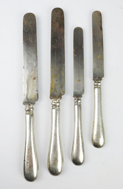 Suite of six large forged silver knives with...