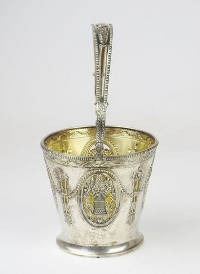 Basket with handle out of silver with openwork...