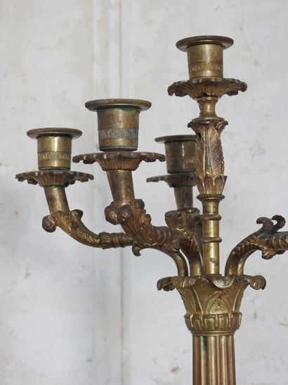 Pair of large bronze candelabras with six...