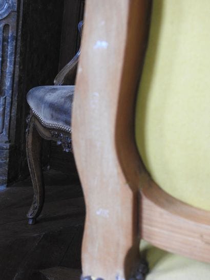 Pair of armchairs in natural wood molded...