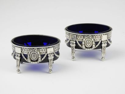 Pair of silver salad bowls of oval shape...