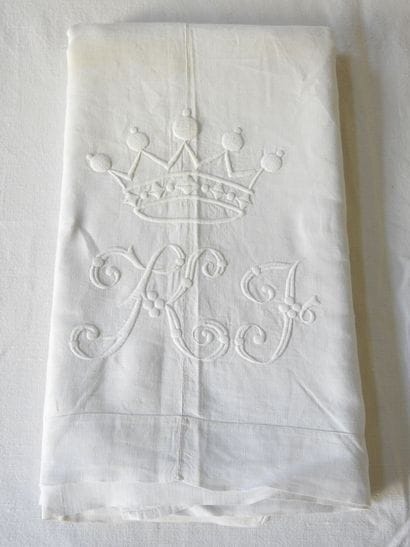 Large Linen Sheet with K.J. under the crown...