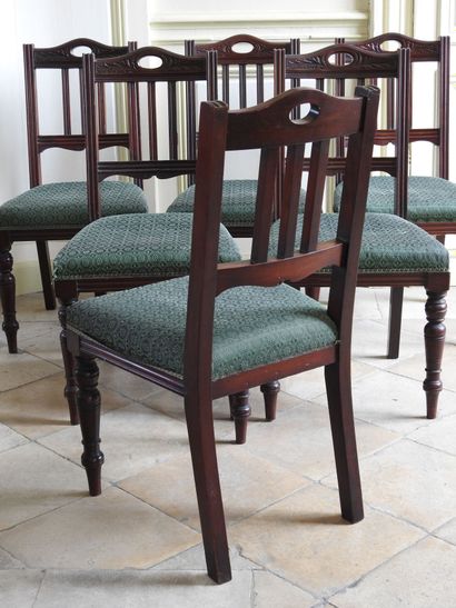 Suite of six mahogany chairs with openwork...