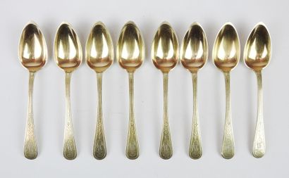 Suite of eight small gilt silver spoons,...