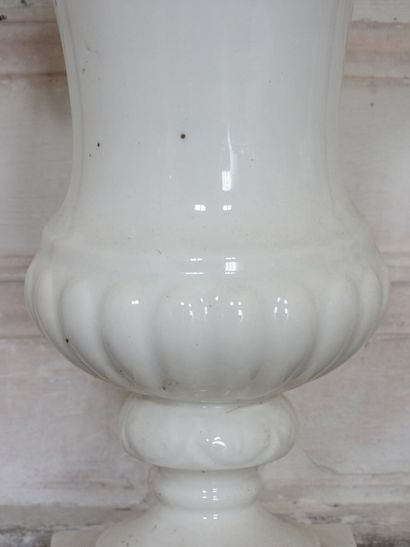 Pair of white earthenware altar vases of...