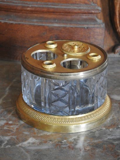 Desk inkwell and candlestick in crystal and...