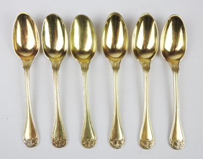 Suite of six small spoons in gilded silver,...
