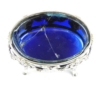 Suite of four silver salerons of oval form...