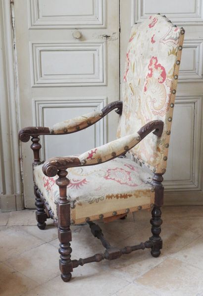 Louis XIV style armchair in carved natural...