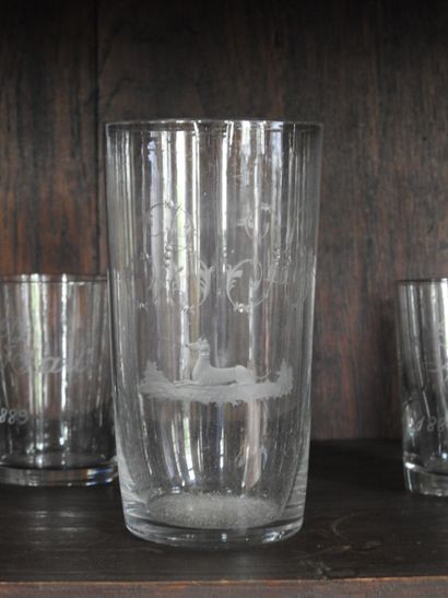 Large crystal glass engraved with a dog lying...
