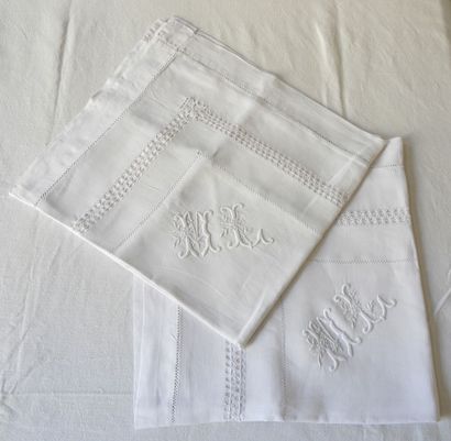Pair of pillowcases figured M.L. with days...