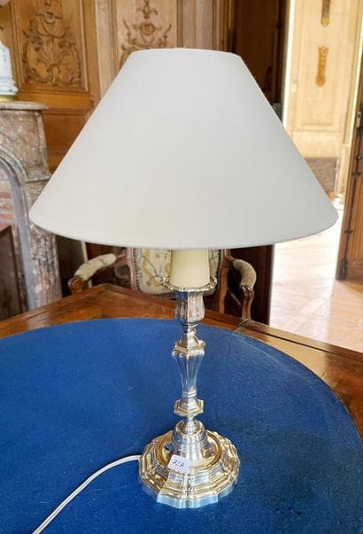 Candlestick in silvered bronze with foot...