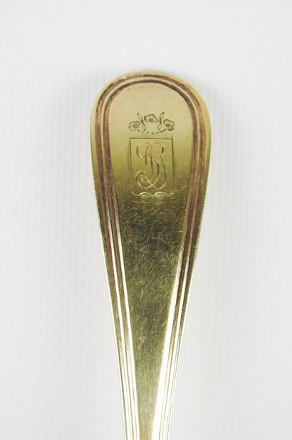 Gilded silver compote spoon, Vieillard hallmark...
