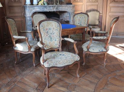Suite of five armchairs cabriolets in natural...